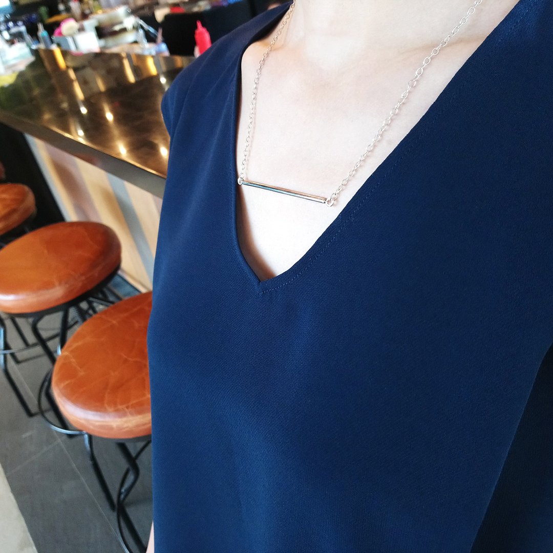 line necklace_直线项链 | 925纯银 限量 简单风格 设计师手作 - 项链 - 银 银色