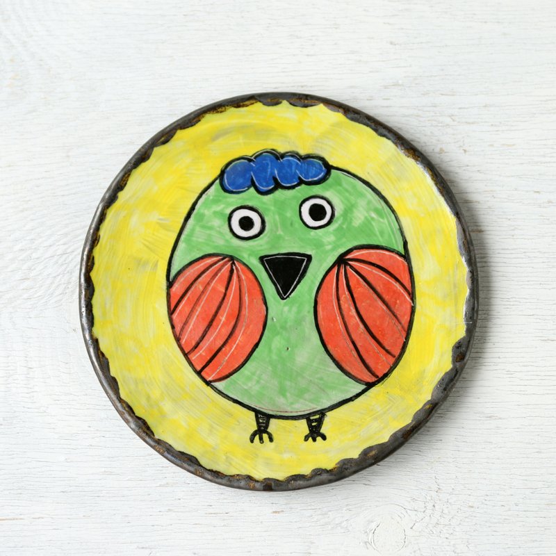 小鸟之歌系列・绿鸟手绘盘 - 盘子/餐盘/盘架 - 陶 绿色