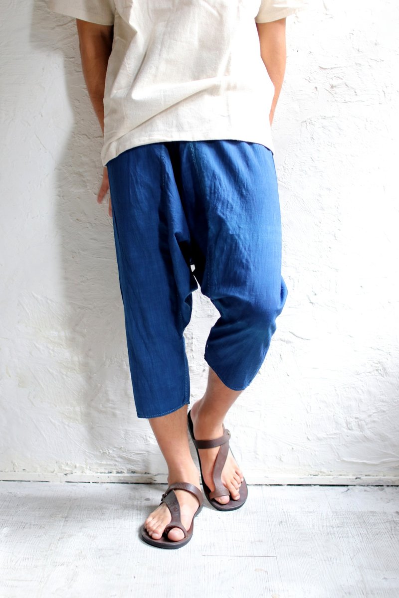 Omake栗僳族九分窄管渔夫裤(蓝染) - 男士长裤 - 棉．麻 蓝色