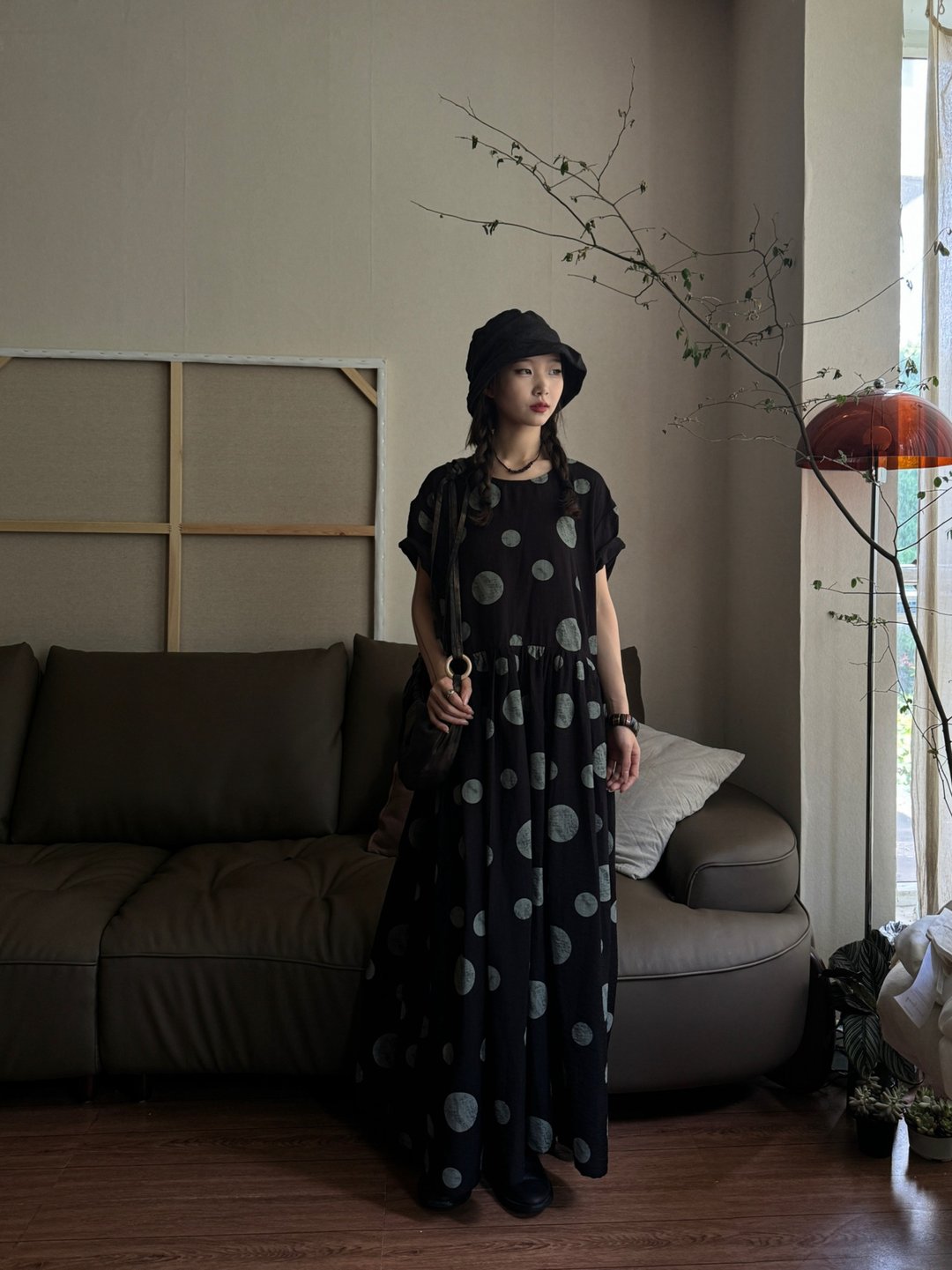 满月 / 新中式复古娃娃连身裙 - 洋装/连衣裙 - 其他材质 黑色