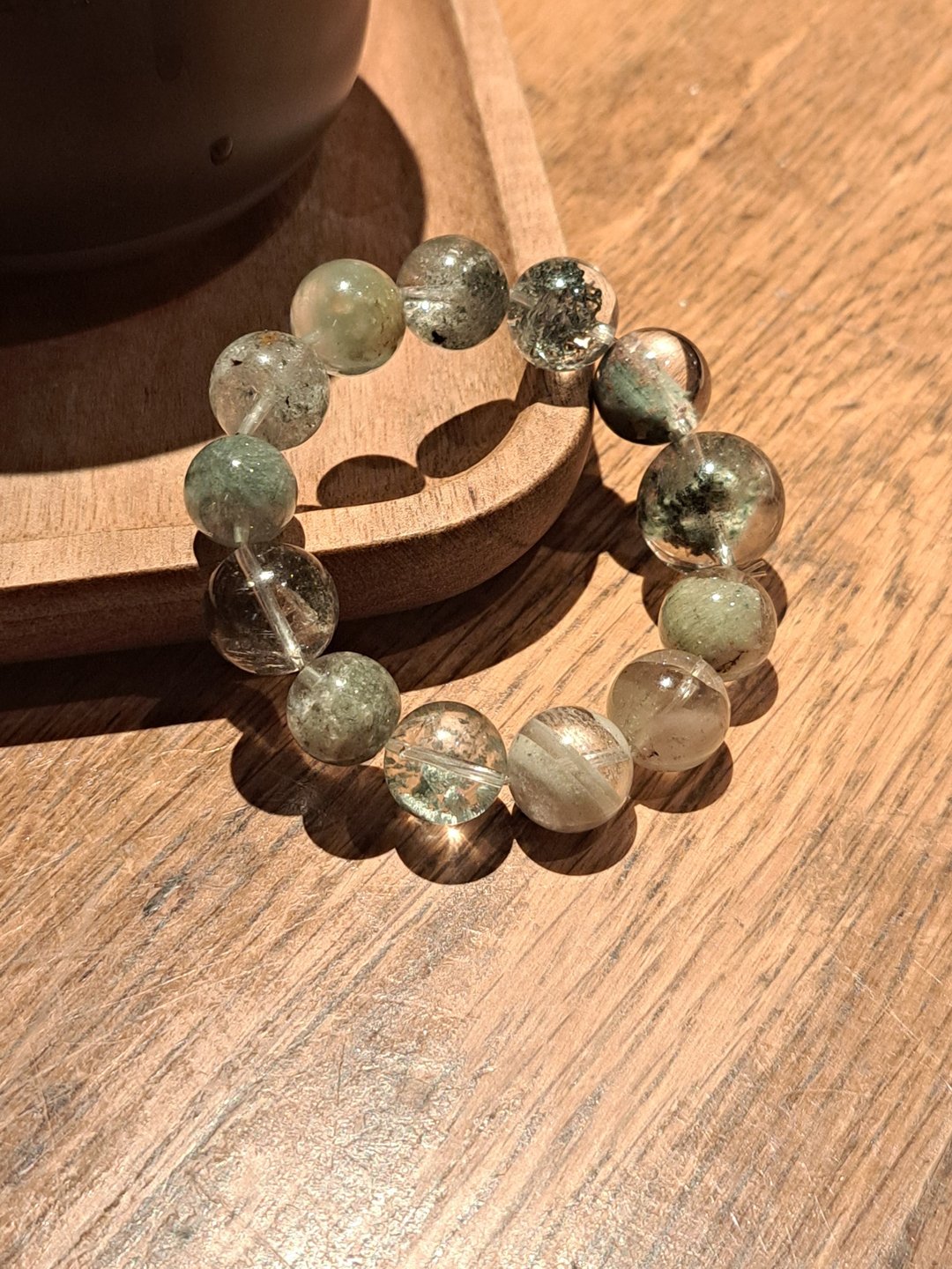 已保留  精品异象 绿幽灵绿兔毛多宝 12MM-17MM 设计款水晶手链 - 手链/手环 - 水晶 绿色