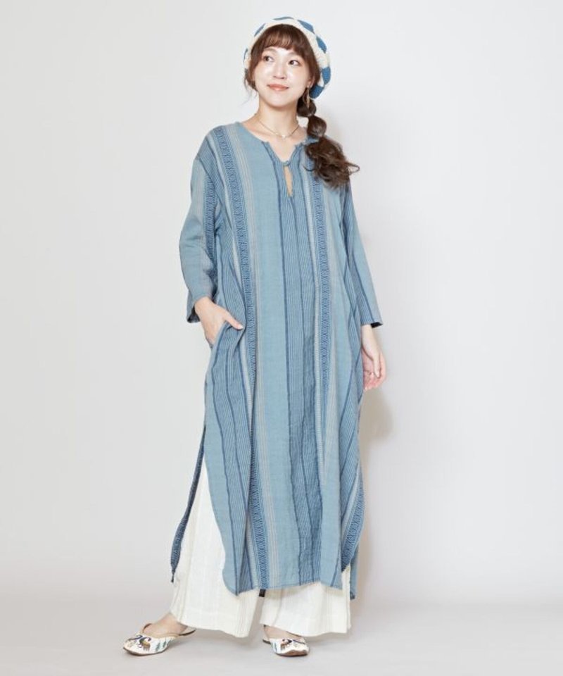 【热门预购】南印度名俗条纹编织纹理慵懒洋装(3色)IMC-5102 - 洋装/连衣裙 - 棉．麻 