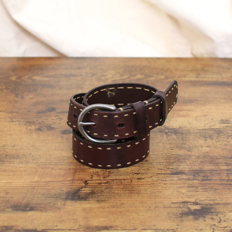 Back to Green -经典复古腰带 双边车线  bt-09//vintage belt - 皮带/腰带 - 真皮 