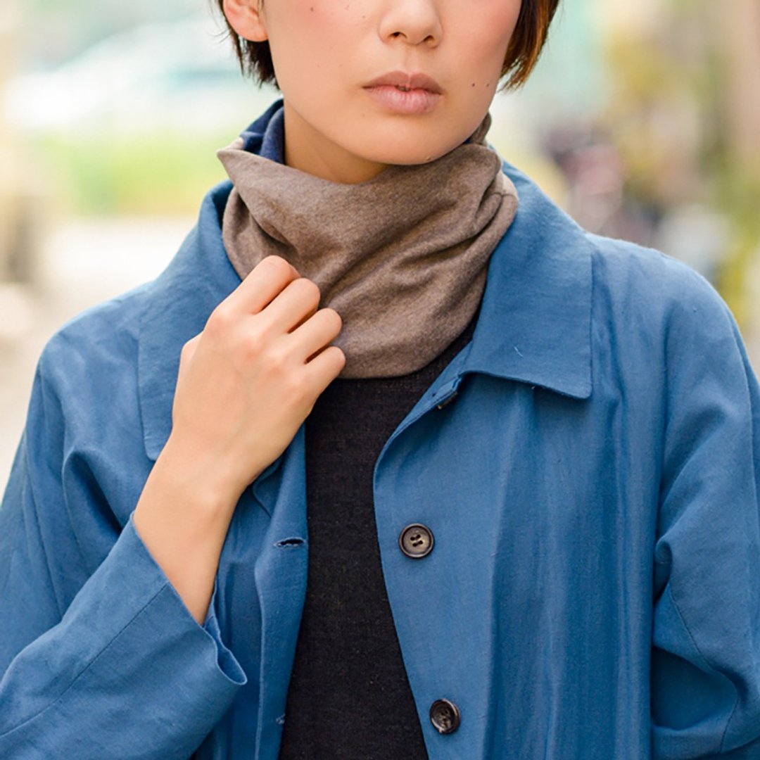 日本制 CHARM 有机棉双面螺旋针织帽脖套 - 帽子 - 棉 咖啡色