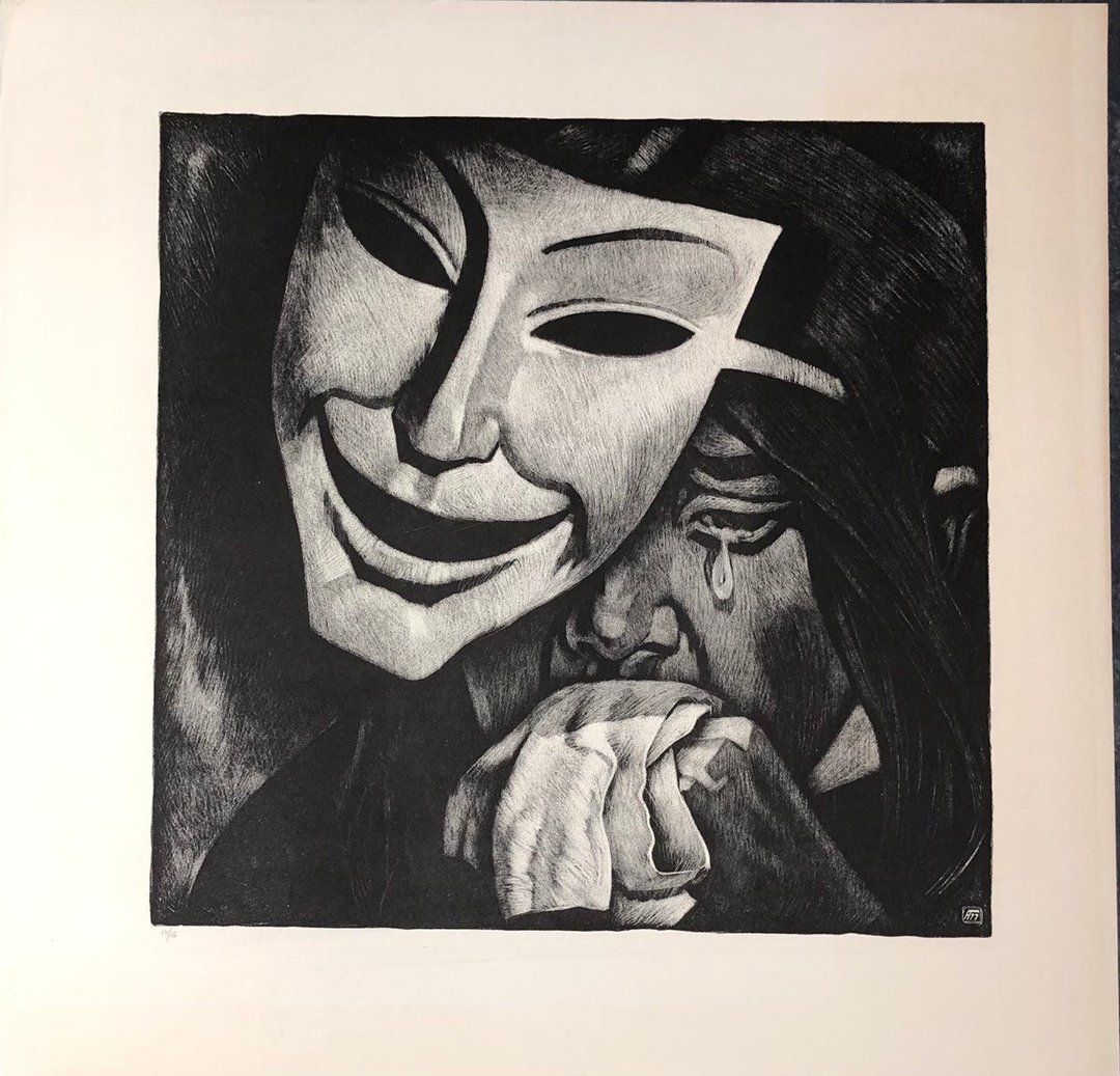 乌克兰人民艺术家波波夫·米科拉的石版画面具系列《人间世界》 - 海报/装饰画/版画 - 纸 