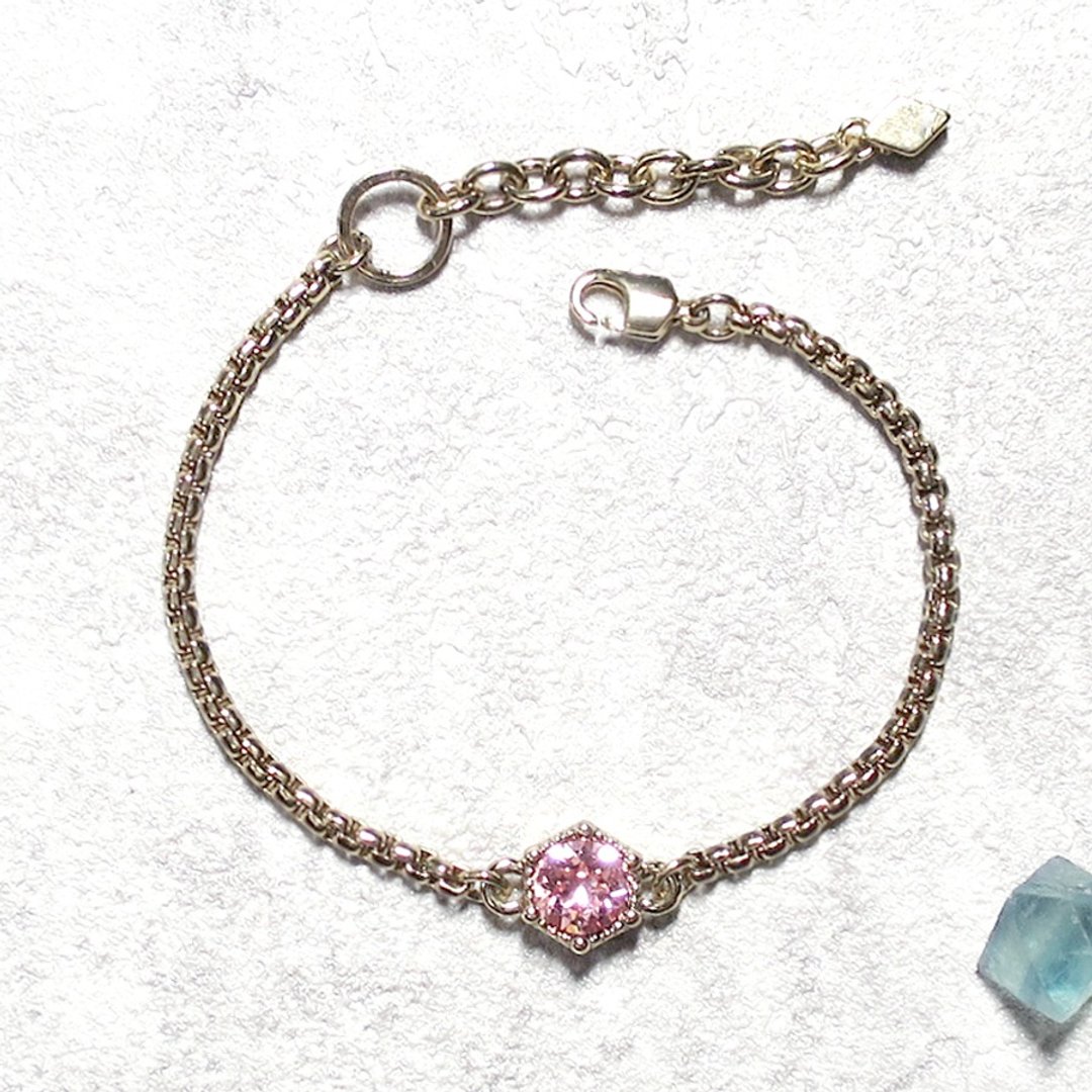 VIIART。原石-粉桃红。Vintage复古金古着黄铜手链 - 手链/手环 - 其他金属 粉红色