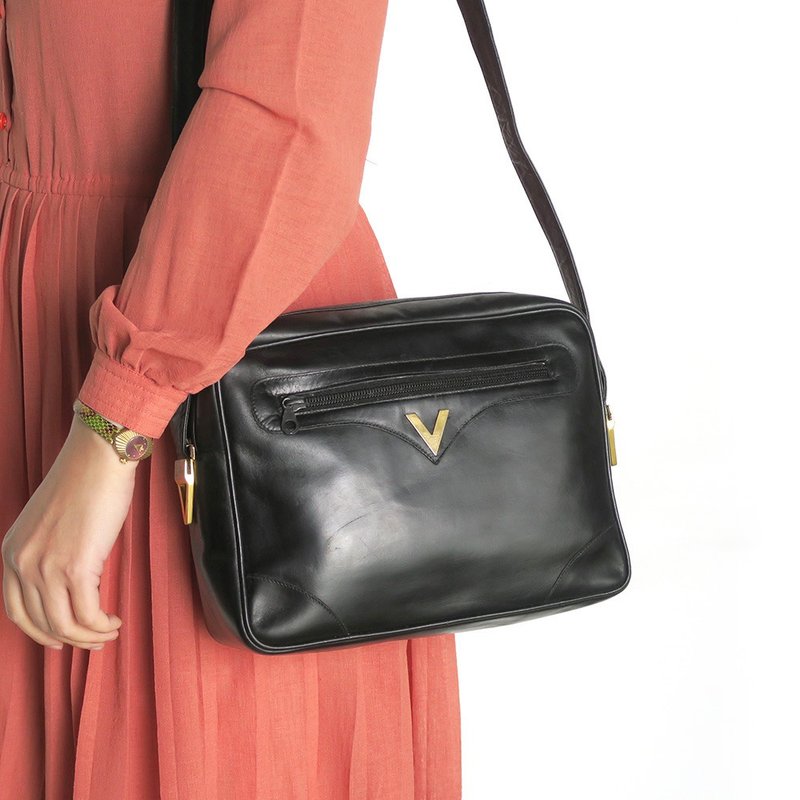 Mario Valentino 古董侧背包 (COA 16) - 侧背包/斜挎包 - 真皮 黑色