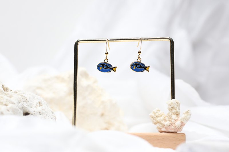 多莉鱼 拟刺尾鲷 Dory 热带鱼 海洋生物 夹式耳环 生日礼物 - 耳环/耳夹 - 珐琅 蓝色