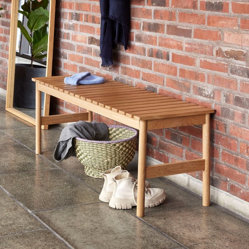 【Hübsch】－881512 北欧风橡木长凳 长椅 穿鞋椅 - 书架/书挡 - 木头 卡其色