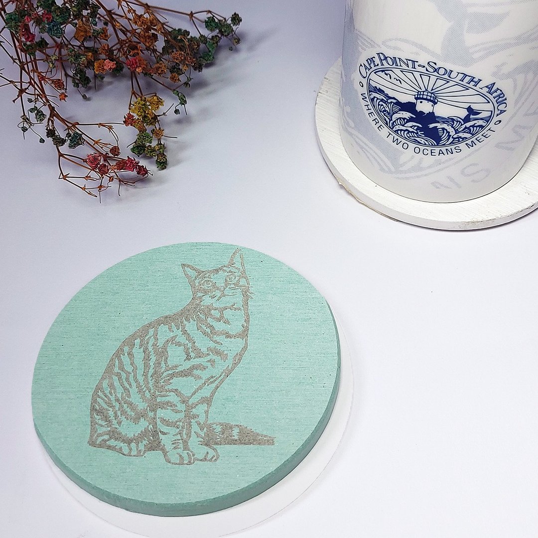 猫咪造型 - 好奇 圭藻土杯垫 - 杯垫 - 其他材质 绿色