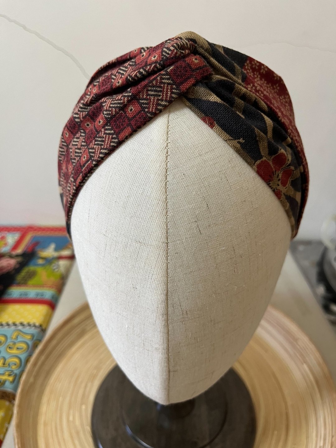 红京都/双色扭结发带/日本印花布 - 发带/发箍 - 棉 红色