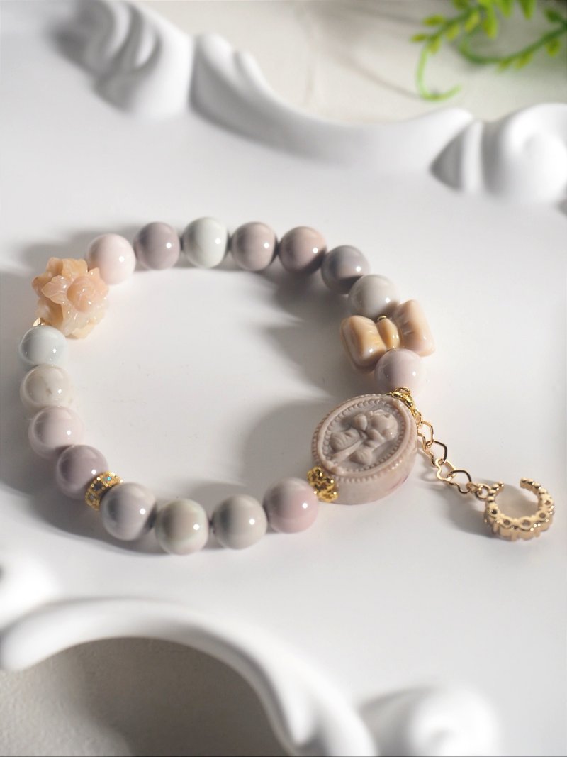 奶茶色玫瑰花牌阿拉善  蝴蝶结阿拉善 月季花阿拉善 阿拉善设计款 - 手链/手环 - 玉石 