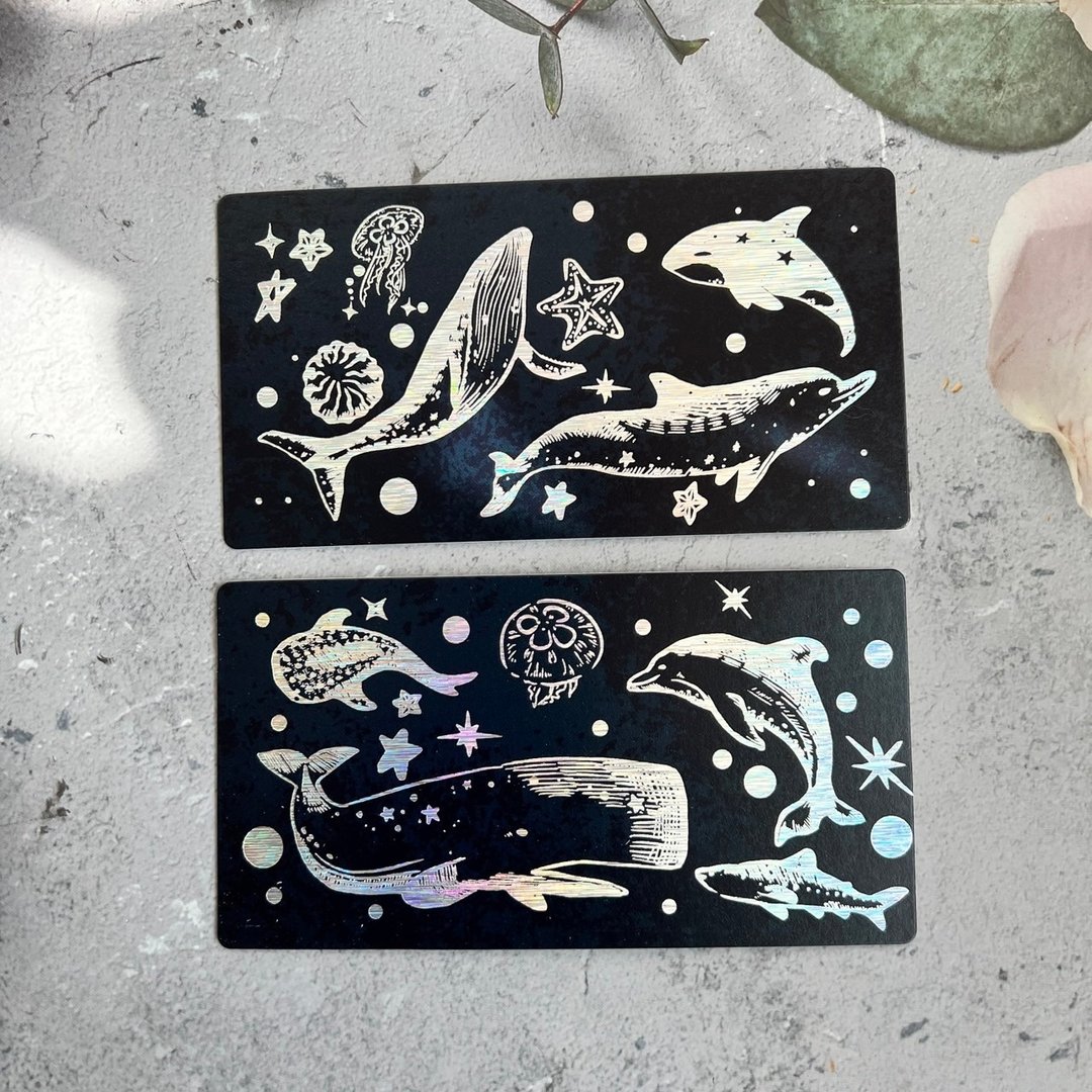 星空里的海洋双面烫金卡片(一组两张) - 卡片/明信片 - 纸 银色
