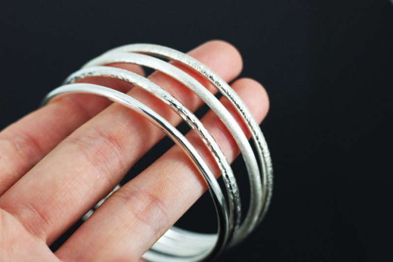 s999纯银圆满手环-实心3mm Round Wristband - 手链/手环 - 纯银 银色