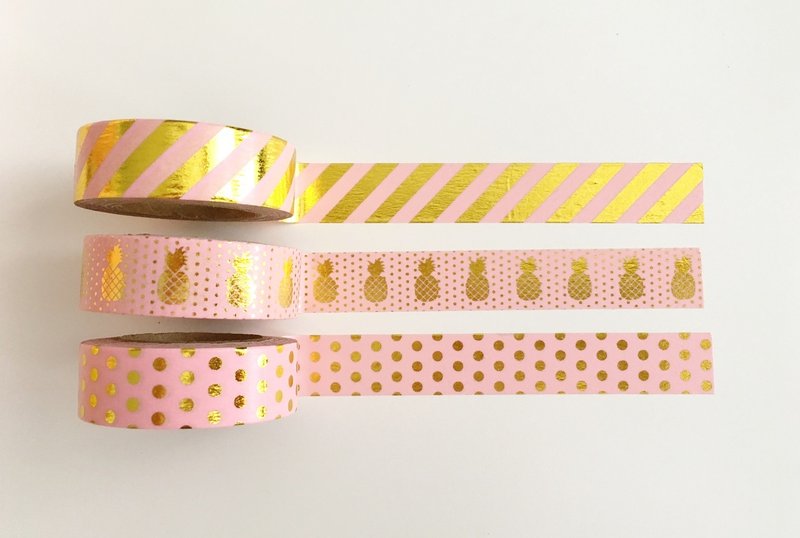 Set of 3 Pink Gold Foil Washi Tape - 纸胶带 - 纸 