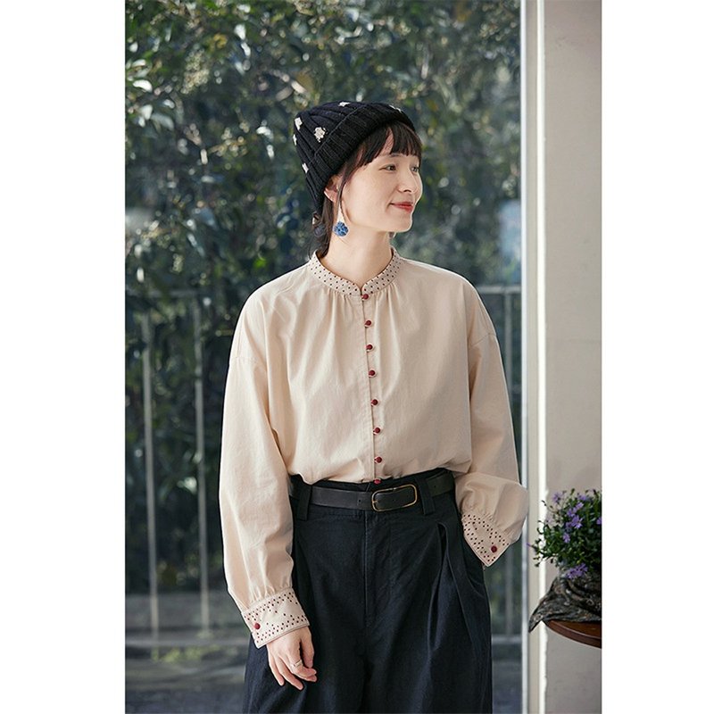 小仙白古典宽松复古绣花衬衫 - 女装衬衫 - 棉．麻 