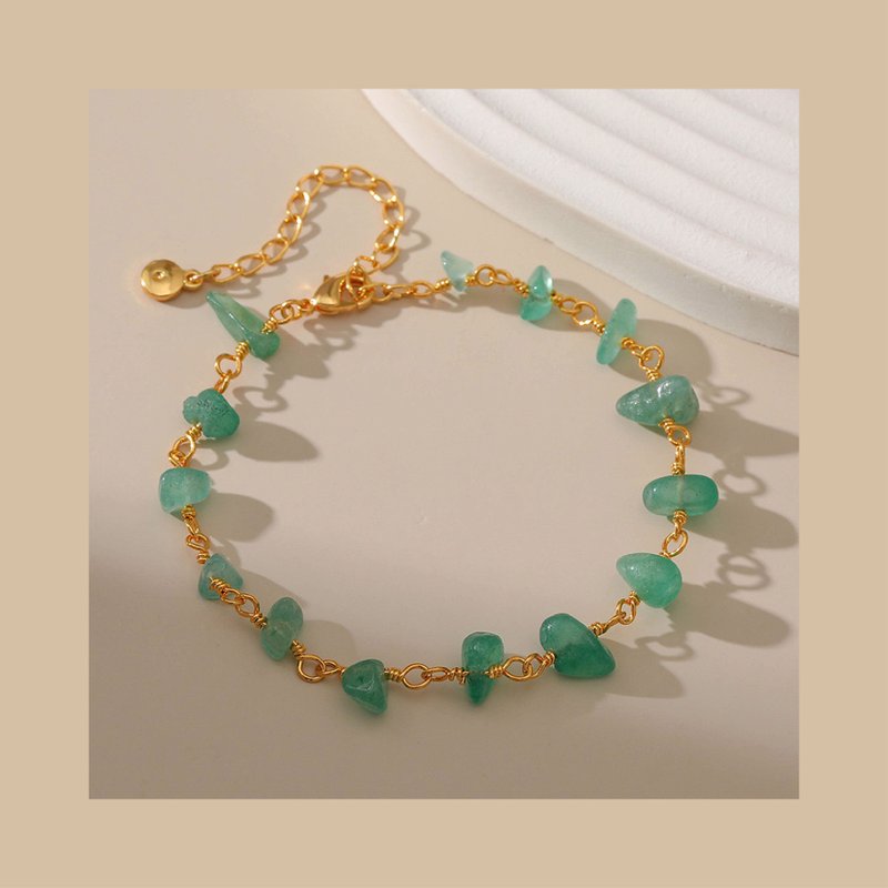 黄铜镀18K金不规则海绿色水晶手链 - 手链/手环 - 其他金属 