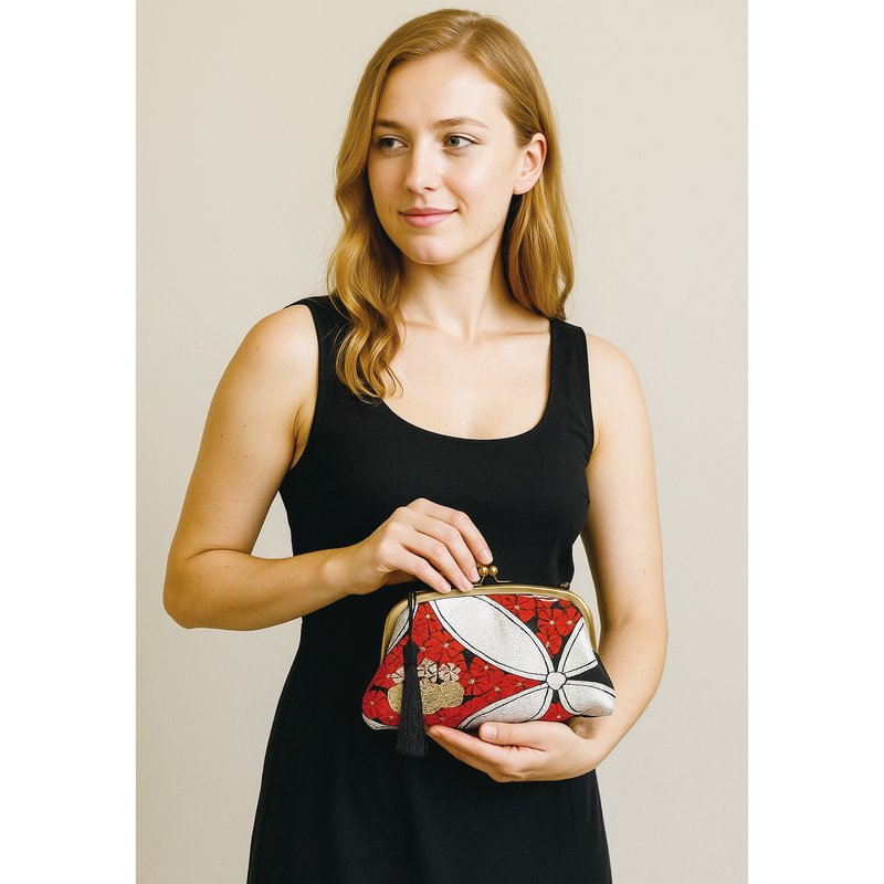 和风手工手提包・手拿包 日本古典带布再生制作 冷艳 高雅 大胆 - 手拿包 - 丝．绢 黑色