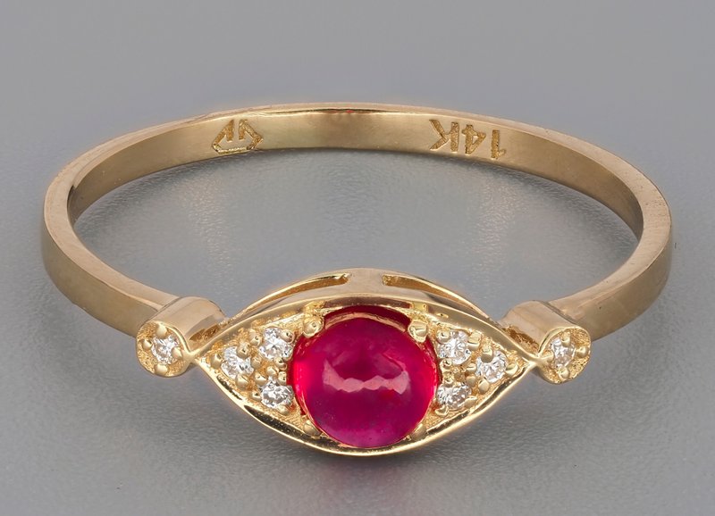 14k gold eye ring with ruby and diamonds - 戒指 - 贵金属 金色