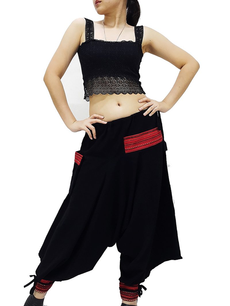 落裆裤 忍者裤 纯棉中性伦裤 长裤 黑色 - 中性裤装 - 棉．麻 黑色