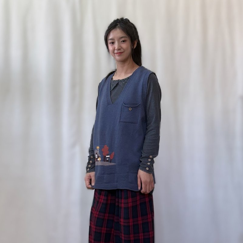 森系时光刺绣口袋长背心 - 女装背心 - 其他材质 