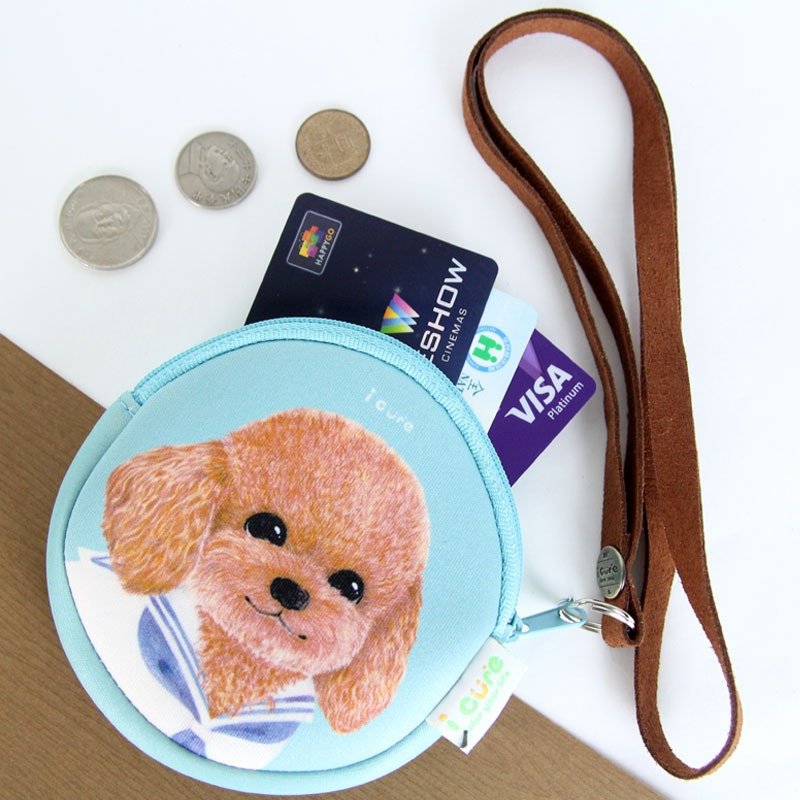 i money 水蓝 颈绳零钱包 手绘风 - H8.红贵宾 狗 - 零钱包 - 防水材质 蓝色