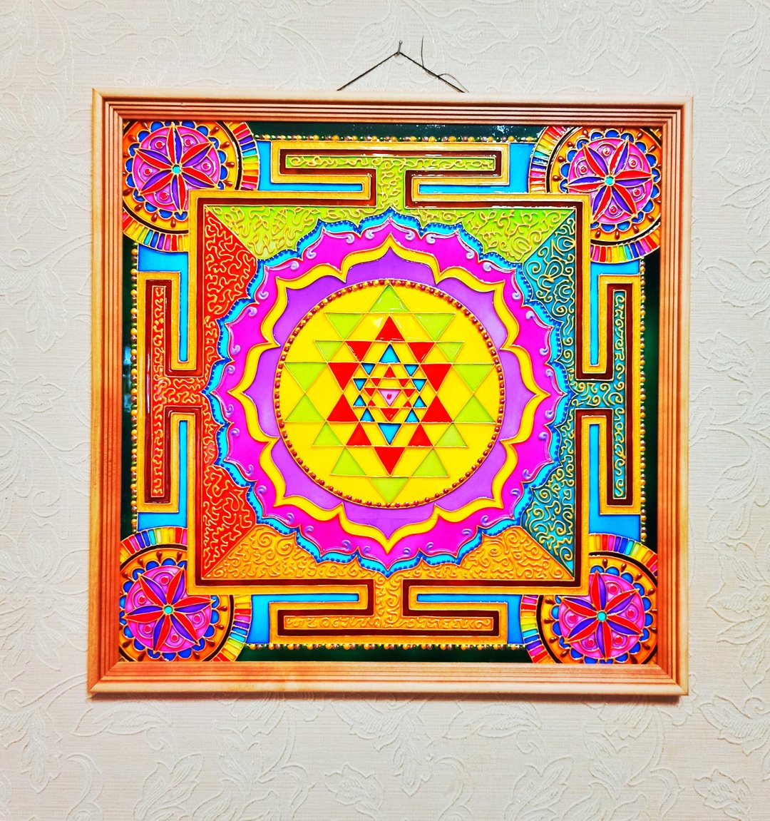彩色玻璃漆斯里兰卡Yantra曼陀罗玻璃艺术冥想瑜伽灵性 - 墙贴/壁贴 - 玻璃 多色