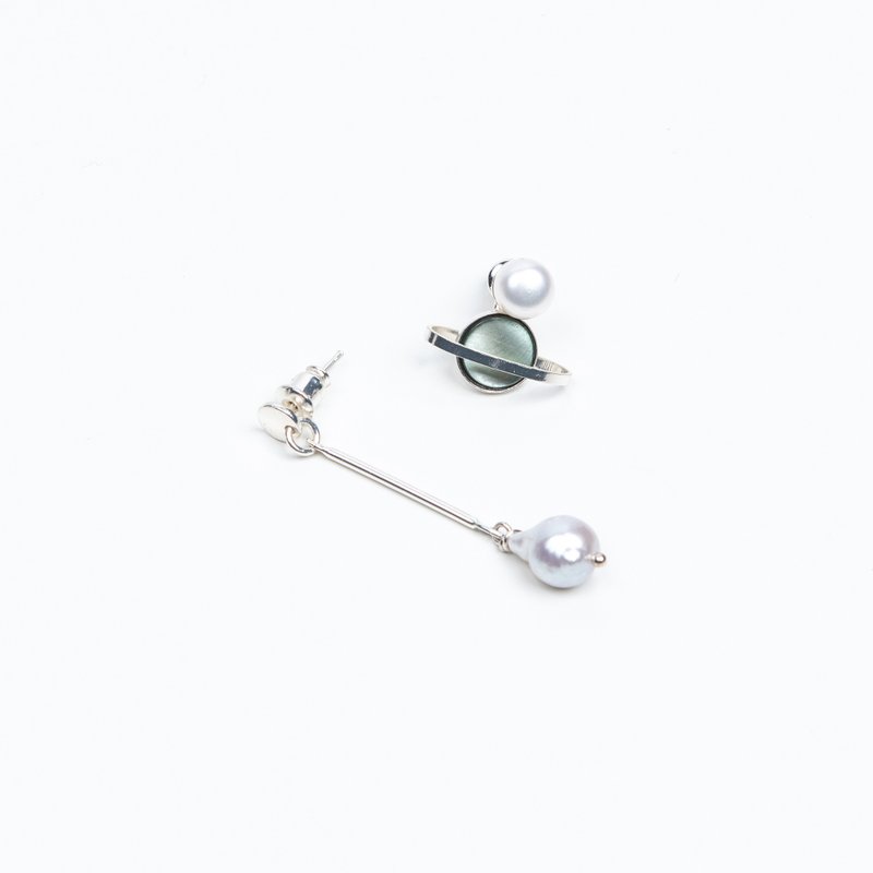 尼普顿珍珠不对称耳环  Neptune asymmetrical pearl earrings - 耳环/耳夹 - 珍珠 