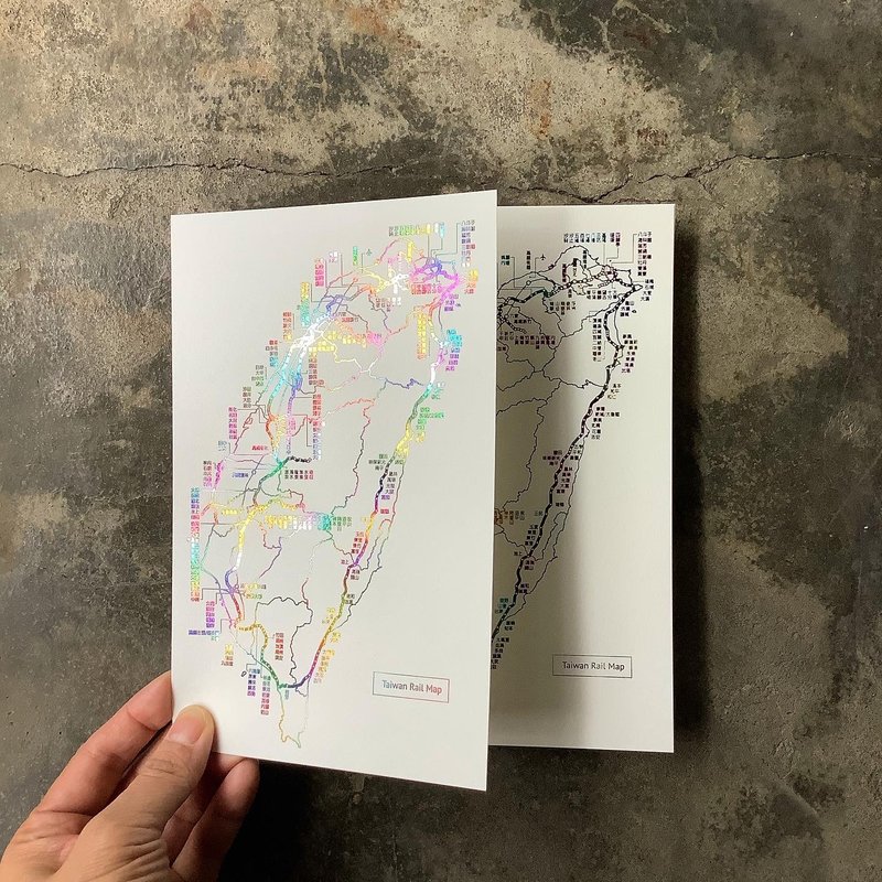 明信片-Taiwan Rail Map台铁地图-烫彩虹 - 卡片/明信片 - 纸 多色