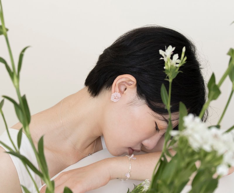 春日花颜-粉樱耳环 - 耳环/耳夹 - 树脂 