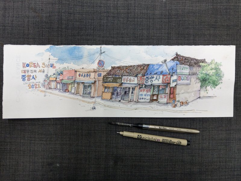 首尔街角/手绘原创水彩画/不含框 - 海报/装饰画/版画 - 纸 咖啡色