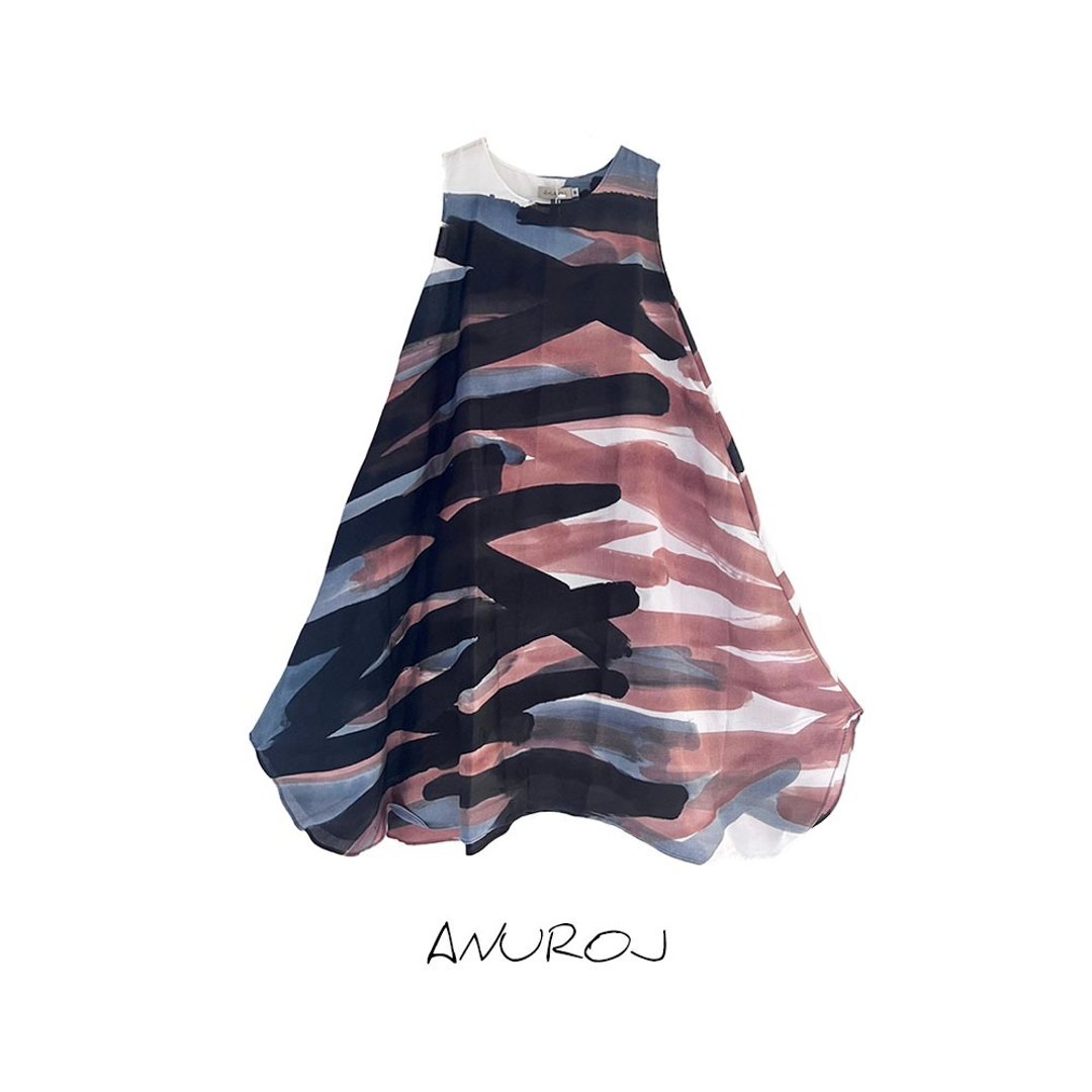 Dress Hand Paint Soft Cotton Silk for Yoga Vacation Holidays - 洋装/连衣裙 - 棉 咖啡色
