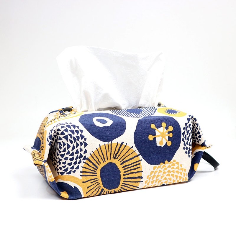 吊挂式 卫生纸套 面纸套 - 北欧 花 (蓝) - 纸巾盒 - 棉．麻 蓝色