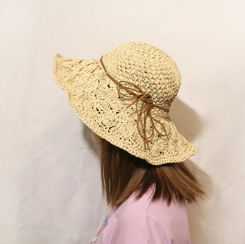 Back to Green:: 编织草帽 大帽檐绑带 vintage straw hat - 帽子 - 纸 