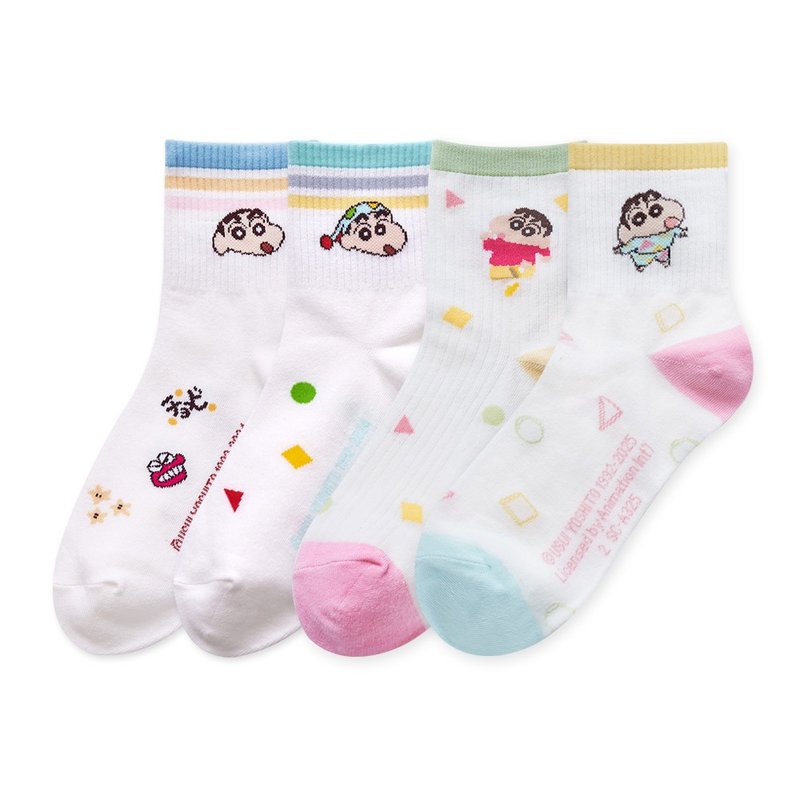 【ONEDER 旺达】蜡笔小新系列中统袜 罗纹坑条长袜 台湾制棉女袜 - 袜子 - 其他材质 