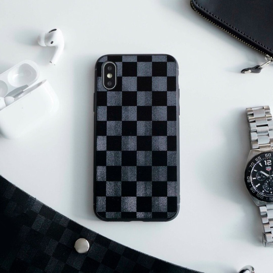 Smartphone Case iPhone Limited Back Case [Italian Leather - Checkered -] Leather Leather Check Black IH01K - 手机壳/手机套 - 真皮 黑色