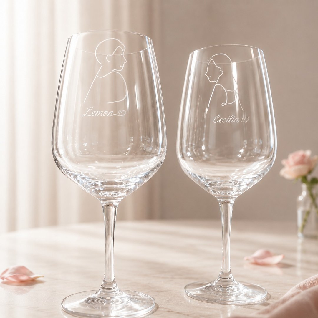 Minimalist | 简单爱系列情侣线条雕刻红酒对杯 结婚/情侣礼物 - 酒杯/酒器 - 玻璃 
