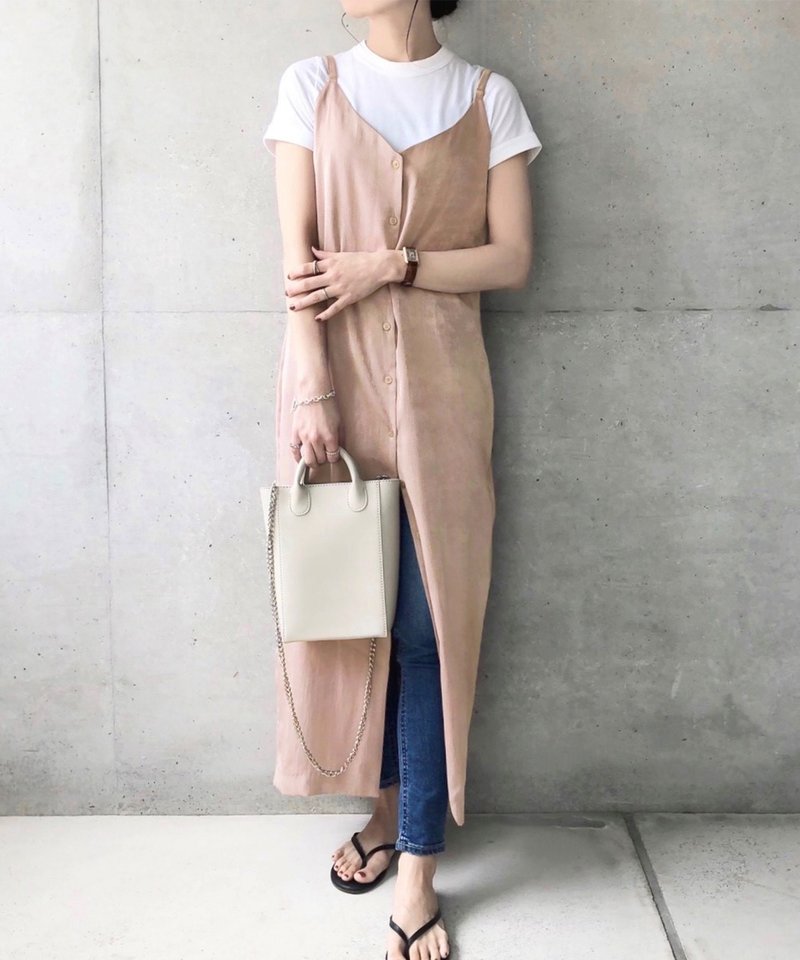 Camisole Dress Silk Crike Satin Material / Joint Space × 93_0920 - 洋装/连衣裙 - 棉．麻 卡其色