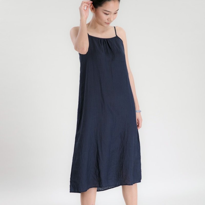 基本款細肩帶吊帶裙打底連衣裙 苎麻洋装 D170204 - 洋装/连衣裙 - 棉．麻 蓝色