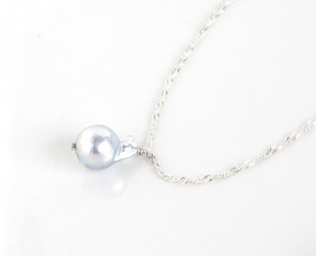 Large Baroque Akoya Pearl Gray/Necklace SV925 - 项链 - 宝石 