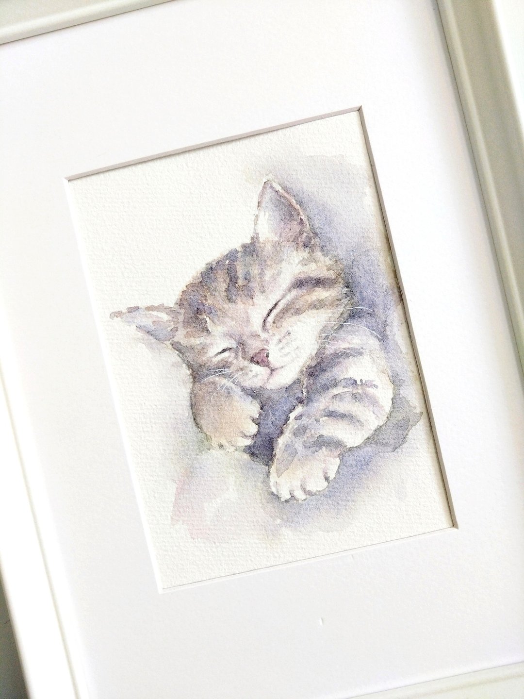水彩猫咪似颜绘 宠物画 连框 - 订制画像 - 纸 白色