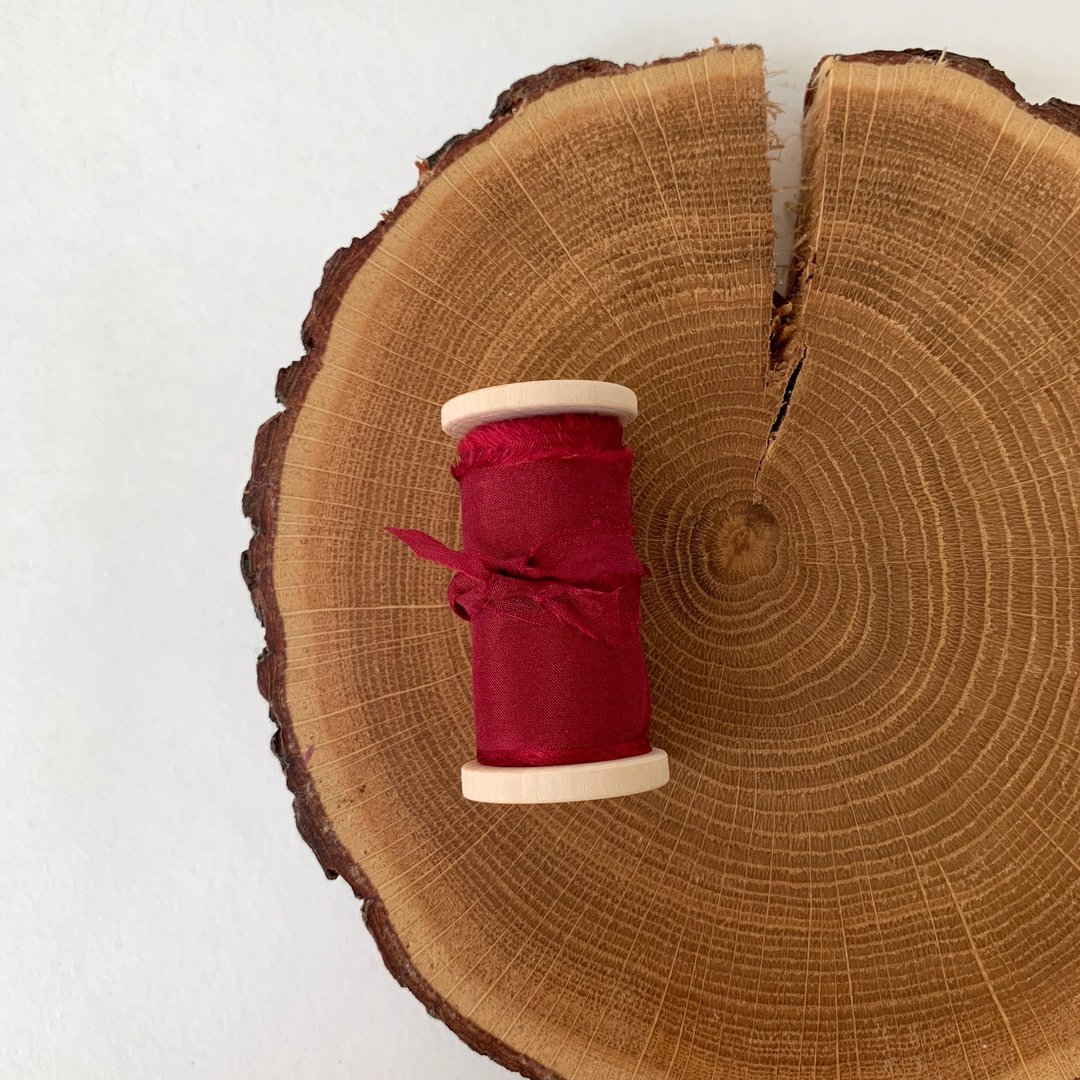 Deep Red Silk Ribbon / Hand Dyed Silk ribbon on Wood Spool - 包装材料 - 丝．绢 红色