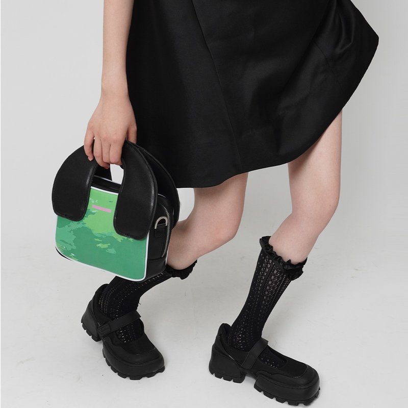 rebirth野生设定原创涂鸦撞色拼接链条单肩百搭手提斜挎女士包袋 - 手提包/手提袋 - 人造皮革 