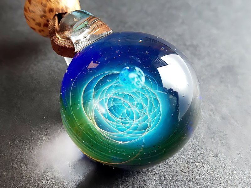 Omigra 宇宙玻璃地球吊坠项链手工制作 适合男士女士 - 项链 - 玻璃 蓝色