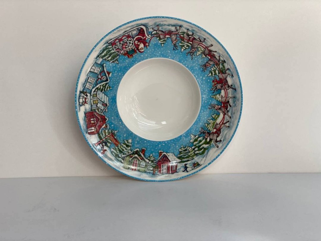 德国唯宝 (Villeroy &amp; Boch) 精美的圣诞盘子 | 意大利面瓷深盘 - 花瓶/陶器 - 瓷 蓝色