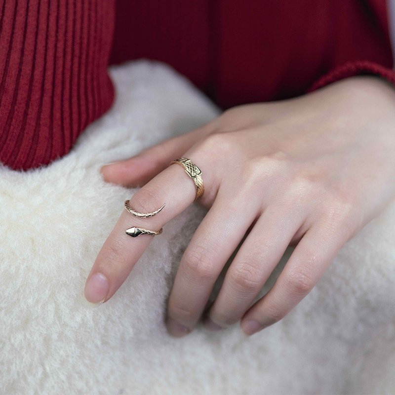 【PurpleMayJewellery】14K实金蛇形黑钻眼睛开口戒-R156 - 戒指 - 贵金属 金色