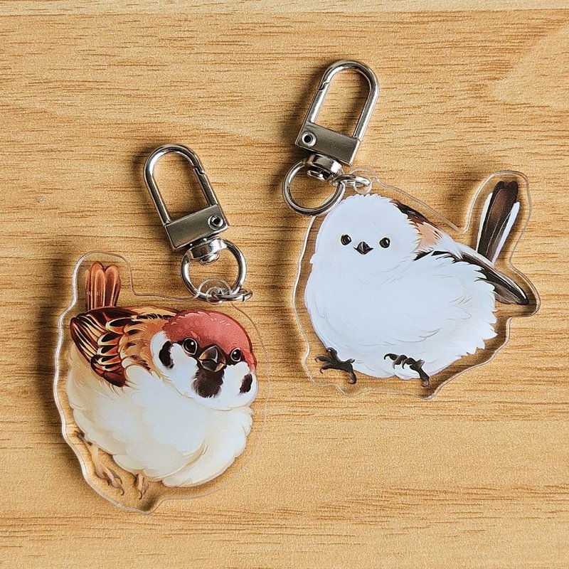 野生鸟球系列 - 锁型扣压克力吊饰 / 麻雀 / 银喉长尾山雀 - 吊饰 - 压克力 咖啡色