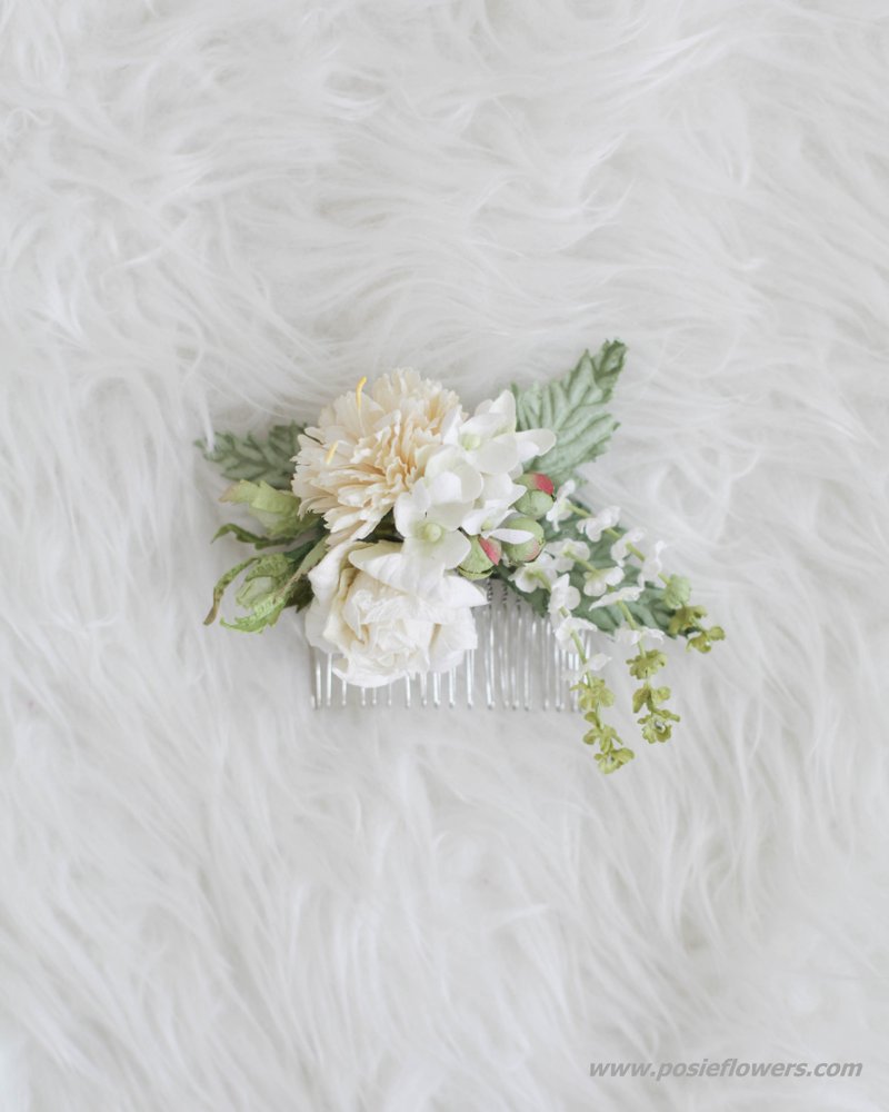 Snow White Handmade Paper Flower Hair Comb - 发饰 - 纸 白色