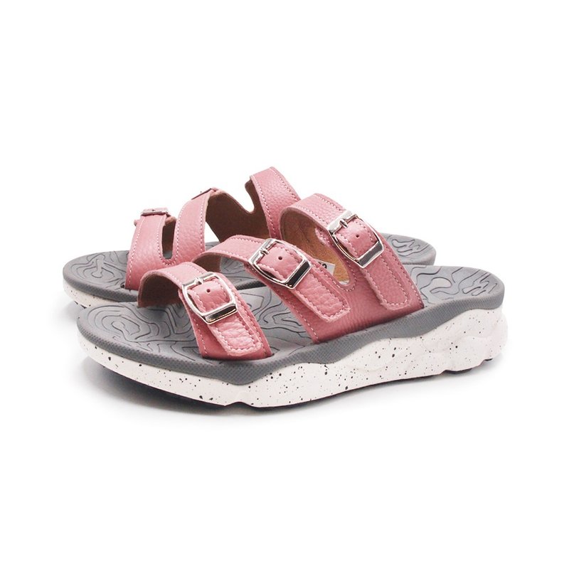 WALKING ZONE MIT真皮金属3扣拖鞋 女鞋-粉红色 - 拖鞋 - 真皮 