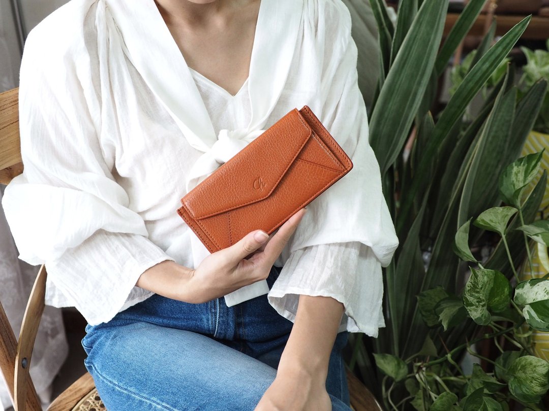 Sundae (Mocha) : SLIM Long wallet, Leather, Orange-brown wallet, leather wallet - 皮夹/钱包 - 真皮 橘色